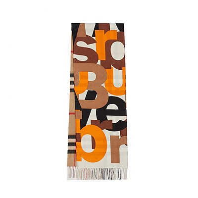 BURBERRY-80244701 버버리 월넛 블록 프린트 체크 캐시미어 스카프