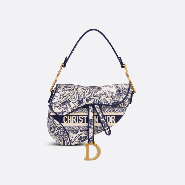 [스페셜오더]DIOR-디올 블루 Toile de Jouy 자수 Saddle 백 25cm
