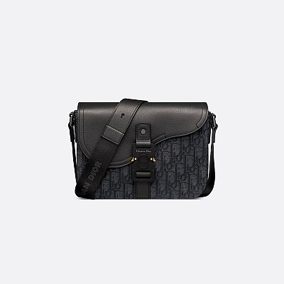 DIOR-디올 블랙 Oblique 자카드 Saddle 스몰 플랩 스트랩백 23cm - 1ADPO049YKS_H00N