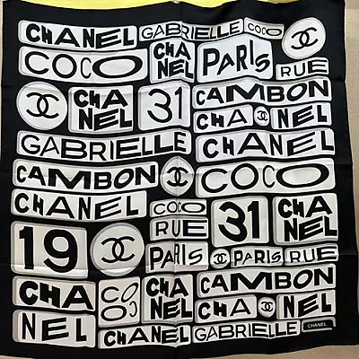 CHANEL-02202 샤넬 블랙/화이트 실크 스카프