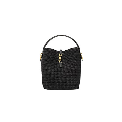 SAINT LAURENT-773991 생 로랑 블랙 우븐 라피아 le 37 버킷 백