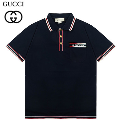 GUCCI-04013 구찌 네이비 스트라이프 장식 폴로 티셔츠 남성용
