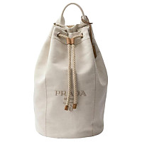 PRADA-2VY011 프라다 화이트/블루 스트라이프 캔버스 드로스트링 더플백