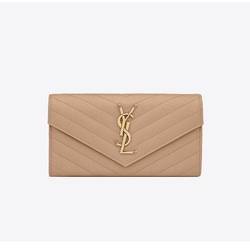 SAINT LAURENT-372264 생 로랑 다크 베이지 골드 라지 모노그램 플랩 지갑