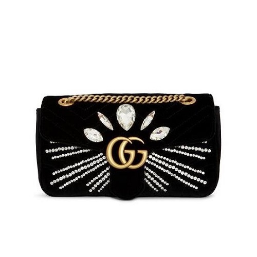 [스페셜오더]GUCCI 443497-1081 구찌 GG 마몽 스몰 마퀴즈 크리스탈 마틀라세 벨벳 이미테이션숄더백