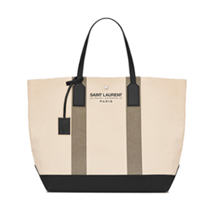 SAINT LAURENT-413055 생로랑 24 rue de l’universit 프린트 디테일 비치 쇼핑 토트 백 라이트베이지/카키